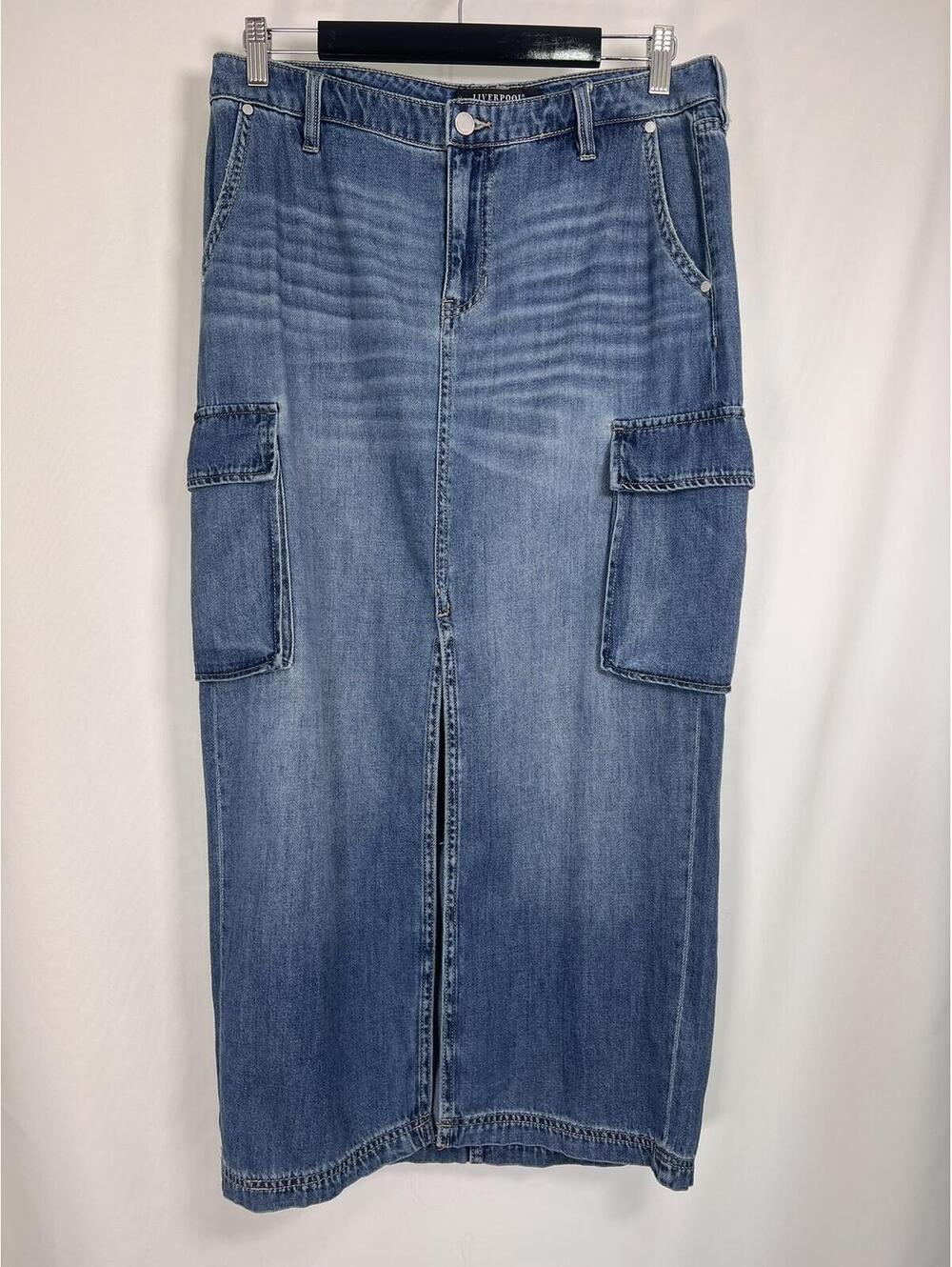 Liverpool Los Angeles Denim Cargo Maxi Skirt Women's Large
